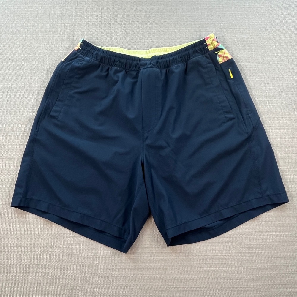 Birddogs Gym Shorts Mens XL Navy Blue Tropical Humming Print Lined Athletic Wear